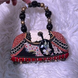 Mary Frances Handcrafted Red and Black Beaded Women's HandBag